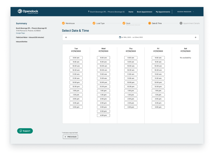 Opendock appointments Dashboard